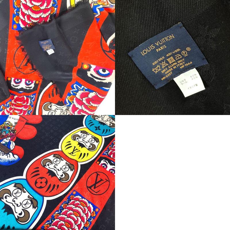 Louis Vuitton Shawl Monogram Kabuki Sticker Mp1944 Silk Black