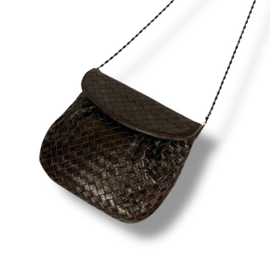 Bottega Veneta Chain Shoulder Bag Pochette Intrecciato Leather Brown Gold