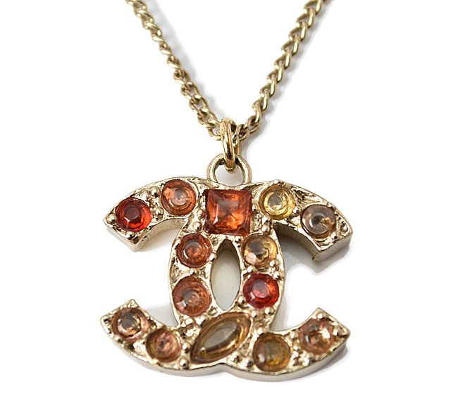 Chanel Necklace Pendant Chanel Coco Mark Rhinestone Red Vintage Gold