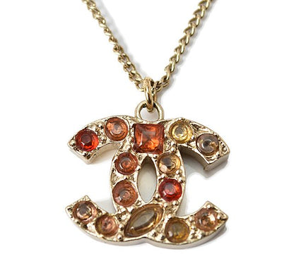 Chanel Necklace Pendant Chanel Coco Mark Rhinestone Red Vintage Gold