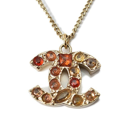 Chanel Necklace Pendant Chanel Coco Mark Rhinestone Red Vintage Gold