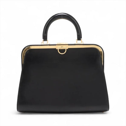 Vintage Christian Dior Clasp Leather Handbag Tote Black Gold Hardware Genuine