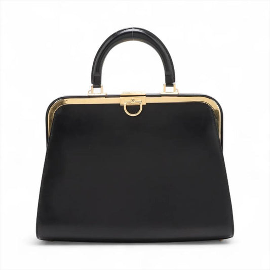 Vintage Christian Dior Clasp Leather Handbag Tote Black Gold Hardware Genuine