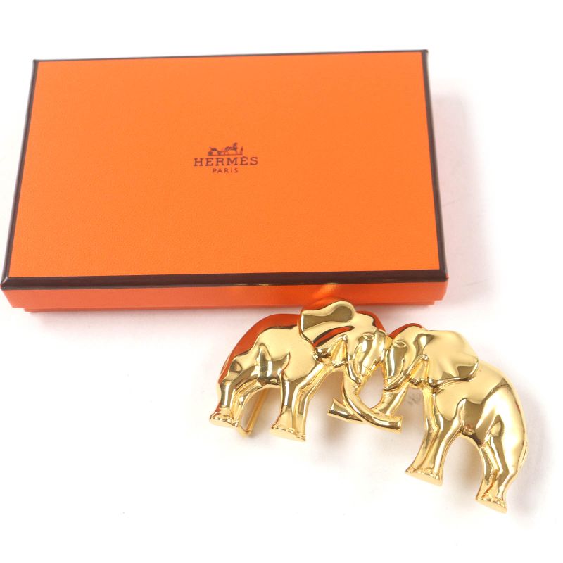 Hermes Elephant Animal Motif Gold Hardware Belt Buckle Gold With Box Men's