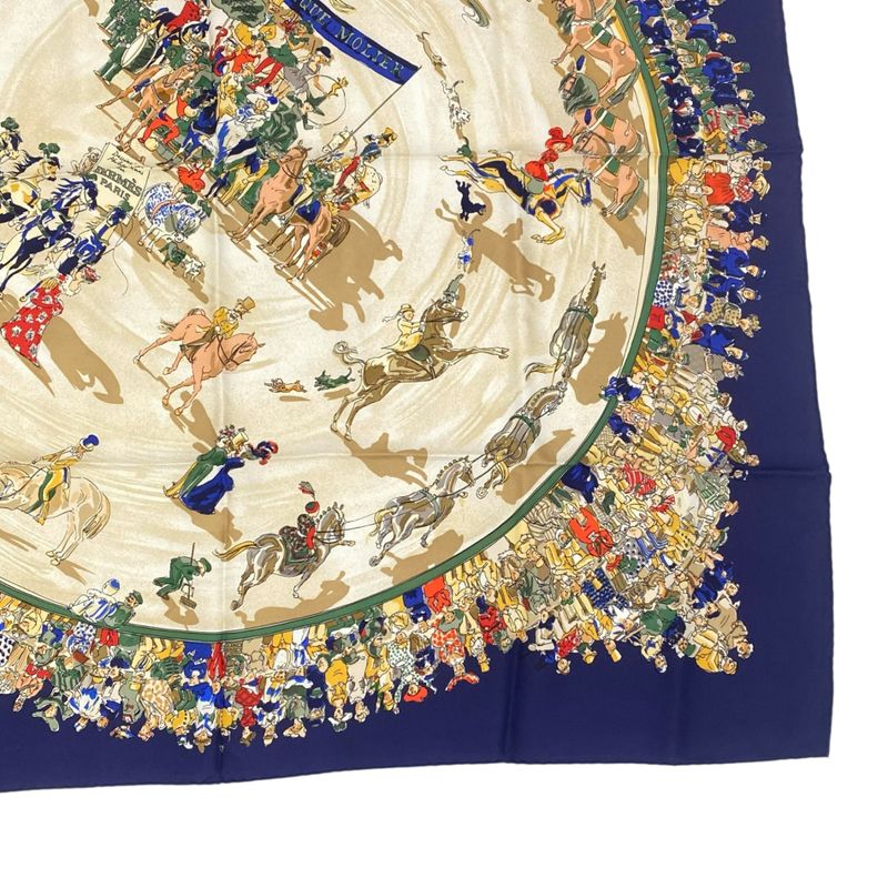 Hermes Carre 90 Cirque Molier Molie Circus Scarf Silk Navy