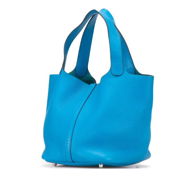 Hermes Picotin Lock MM Blue With Silver Hardware Taurillon Clemence Ladies