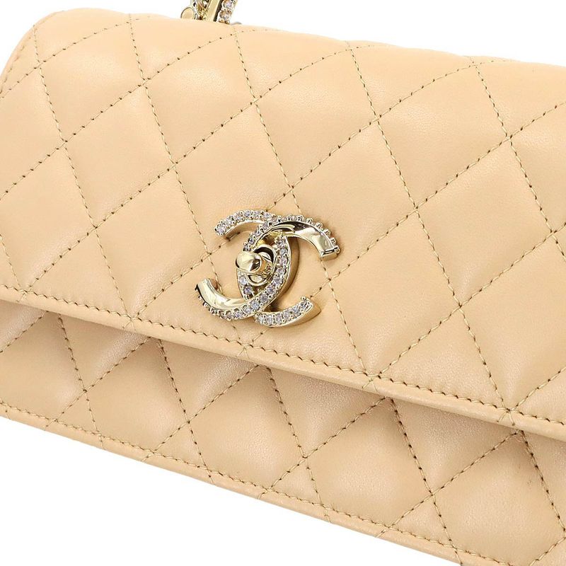 Exhibited Chanel Matelasse 2way Hand Chain Wallet Long Wallet Lambskin Beige