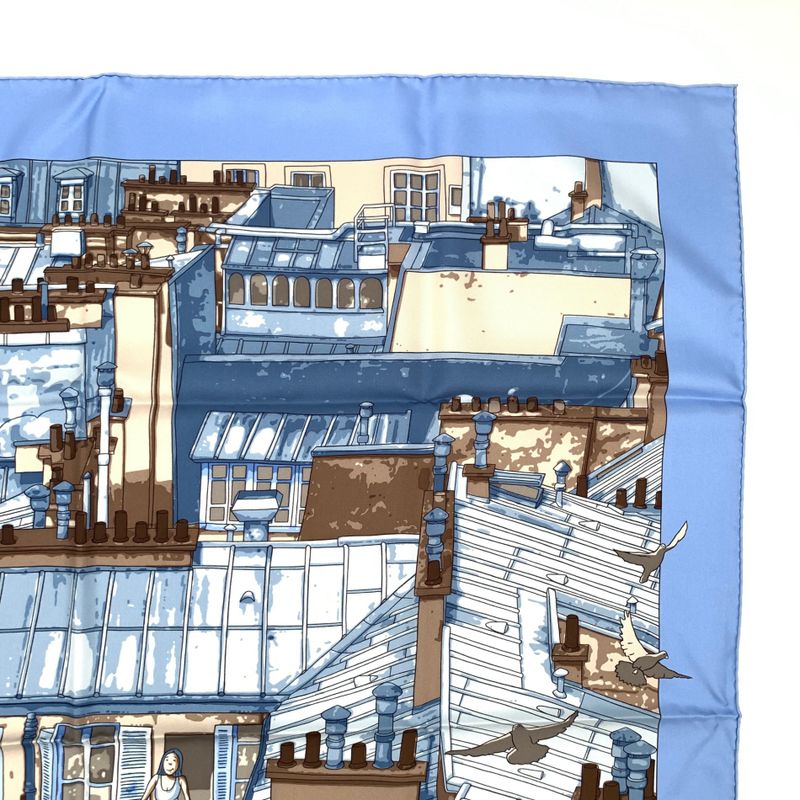 Grade Hermes Carre 90 Silk Scarf LES Toits DE Paris Roof Blue With Box
