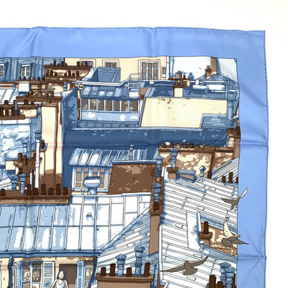 Grade Hermes Carre 90 Silk Scarf LES Toits DE Paris Roof Blue With Box