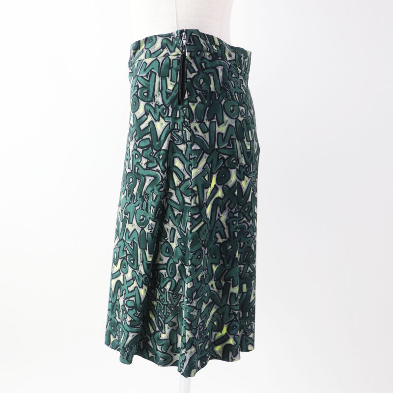 Louis Vuitton Rayon Graffiti Box Pleated Skirt Greenish 34 Made In France