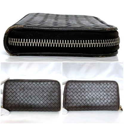 Bottega Veneta Round Zipper Long Wallet Brown Intrecciato