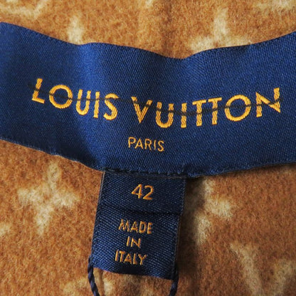 Louis Vuitton 1a8262 Wool Silk Lined Monogram Pattern Hooded Wrap Coat Camel 42