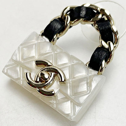 Chanel Earrings B23c Gold X White Bag Motif Coco Mark Matelasse Women's