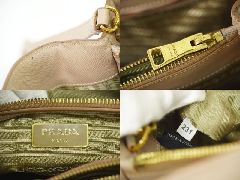 Authentic Prada Leather 2WAY Shoulder Bag Handbag Pochette Pink Beige Bag