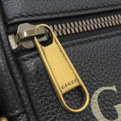 Gucci Shoulder Bag Logo Print Leather Black Gold Hardware Black Mini 574803
