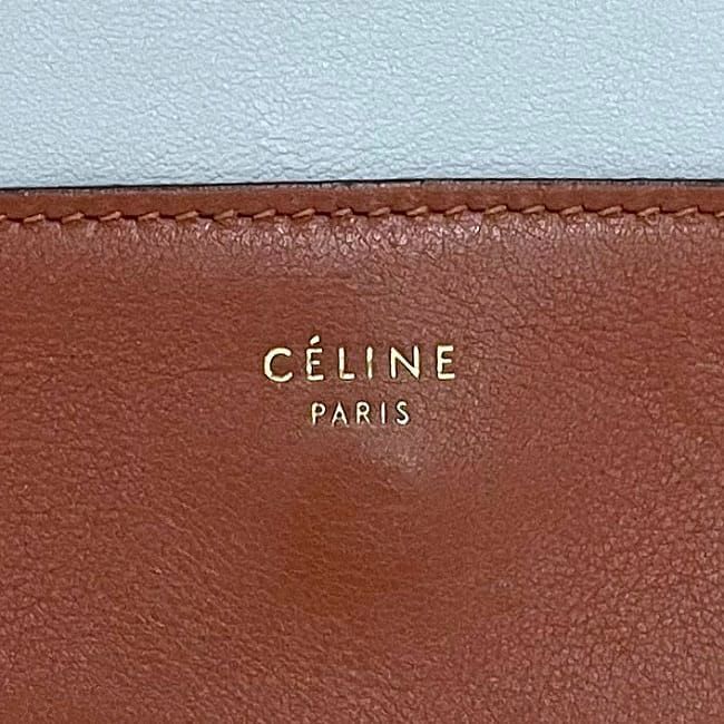 Celine Frame Shoulder Bag Brown Light Blue Excellent Condition Leather