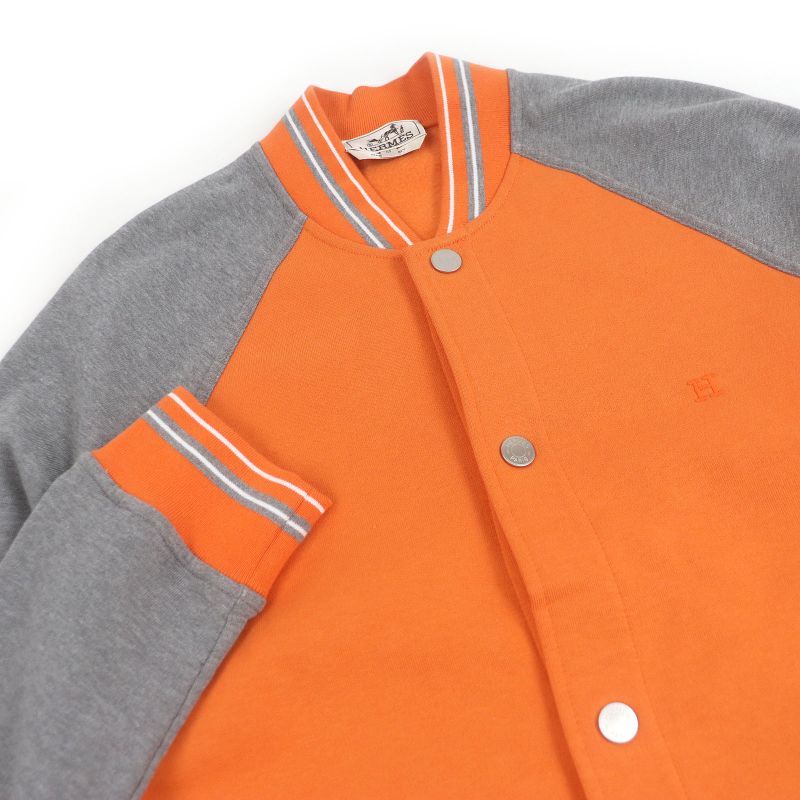 Hermes 2021 H Logo Embroidery Serie Button Blouson Jacket Stadium Jacket Orange