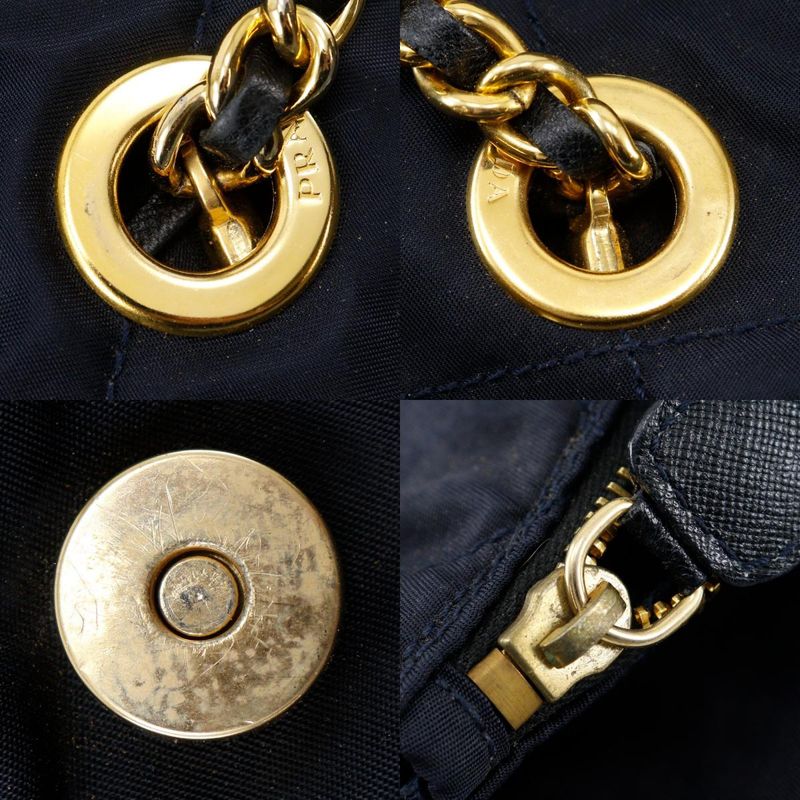 Prada Chain Shoulder Quilted Nylon Navy Blue Women's Shoulder Bag