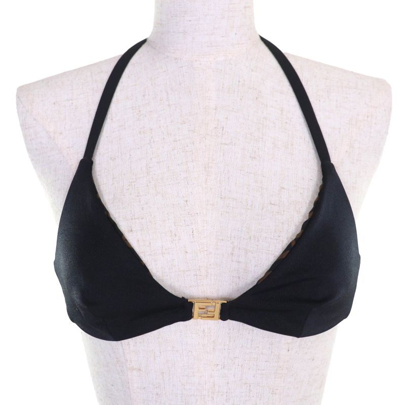 Fendi 2022 Fxbh60 Lined Zucca Pattern FF Logo Hardware Swimwear Bikini Top And