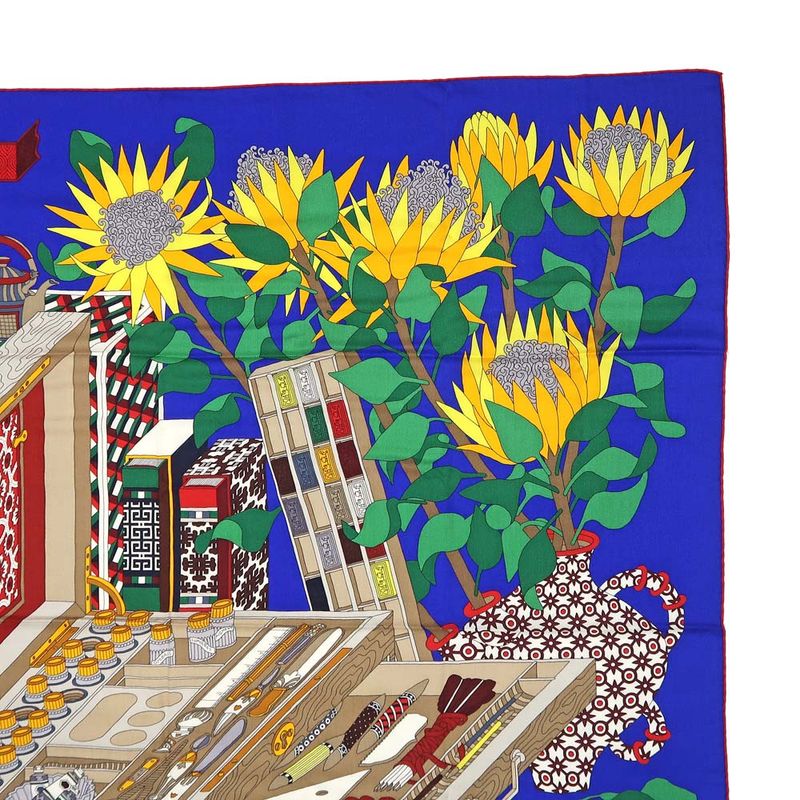 Hermes Carre 140 LES Tresors D UN Artiste Scarf Cashmere Silk Blue
