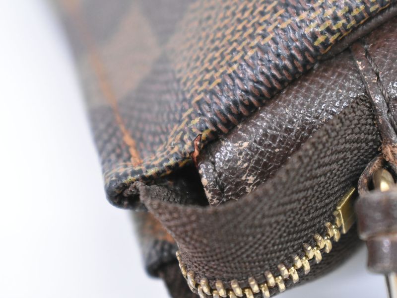 Authentic Louis Vuitton LV Trousse Makeup Damier Ebène 2WAY Shoulder Bag Brown