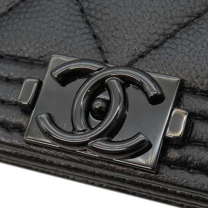 Chanel Chain Wallet Boy Chanel Caviar Skin Black Hardware Black Chain Shoulder