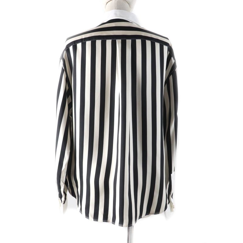 Saint Laurent Paris 2022 694156 100% Silk Striped Long Sleeve Shirt With Gold