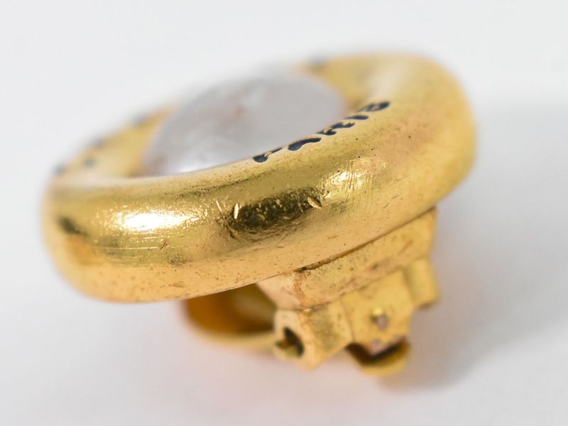 Authentic Chanel Logo Faux Pearl Earrings GP Gold Plated White Accessories