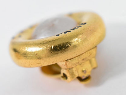 Authentic Chanel Logo Faux Pearl Earrings GP Gold Plated White Accessories