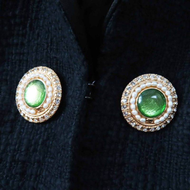 CHANEL 12A P43994 Silk Gripore Button Shawl Collar Single Color Tweed Jacket