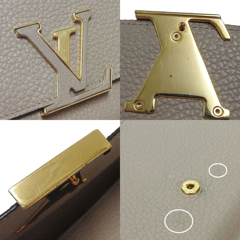 Louis Vuitton Long Wallet Portefeuille Capucines M61249 Leather Beige Gallet LV
