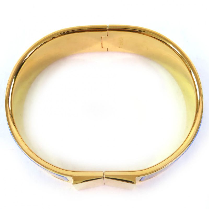 Hermes Roque Emile GM Fan Pattern Cloisonne Bangle Bracelet Accessory Gold
