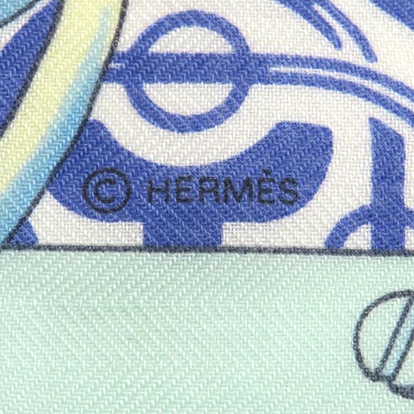 Hermes Shawl Carre 140 Carre Cashmere Silk Blue and Green [mors Etgourmettes