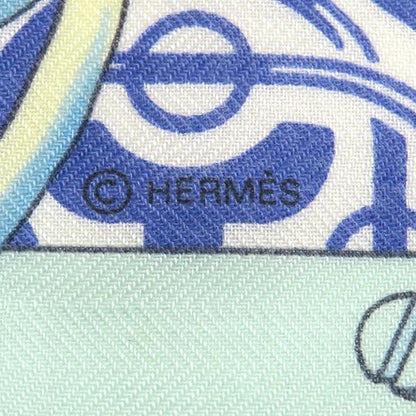 Hermes Shawl Carre 140 Carre Cashmere Silk Blue and Green [mors Etgourmettes