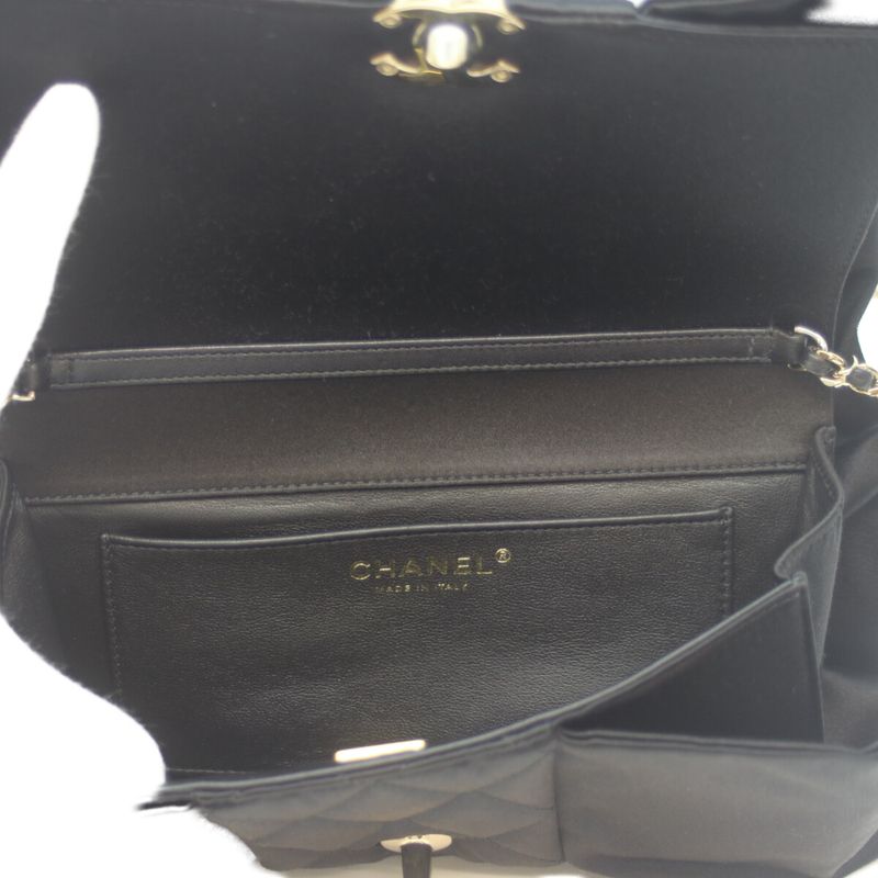 Chanel Coco Mark Satin Chain Shoulder Bag Ribbon Black Ghardware