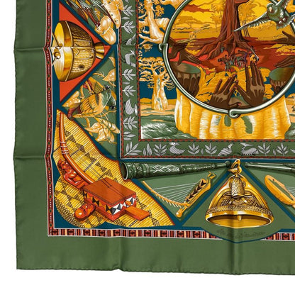 Hermes Scarf Carre 90 Au Son Du Tam To The Sound Of Tam Silk Green With Box