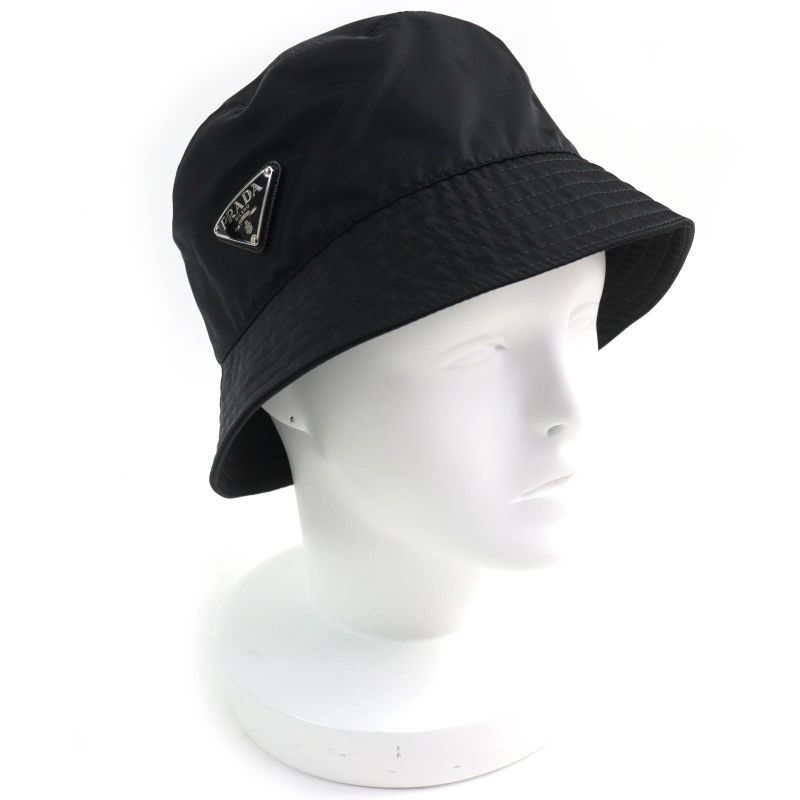 Prada 1hc137 Triangle Logo Triangle Logo Plate Re-nylon Bucket Hat Black M Made