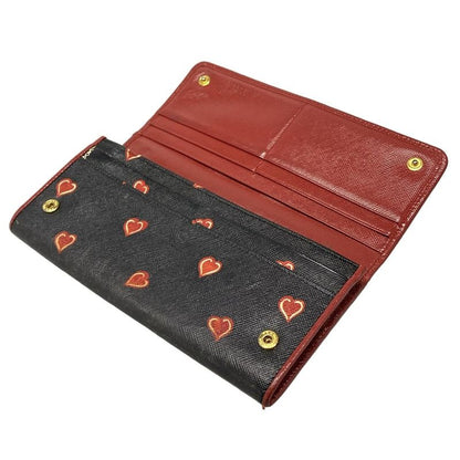Prada Long Wallet - Black And Red Heart Leather