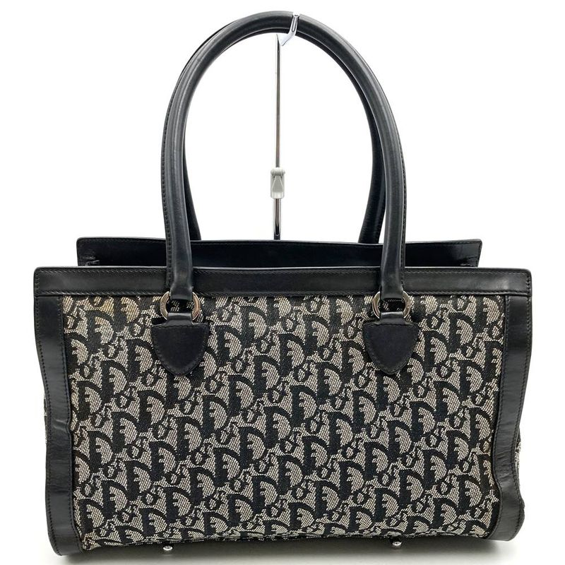 DIOR Handbag Tote Bag Trotter Canvas Leather Black Women's