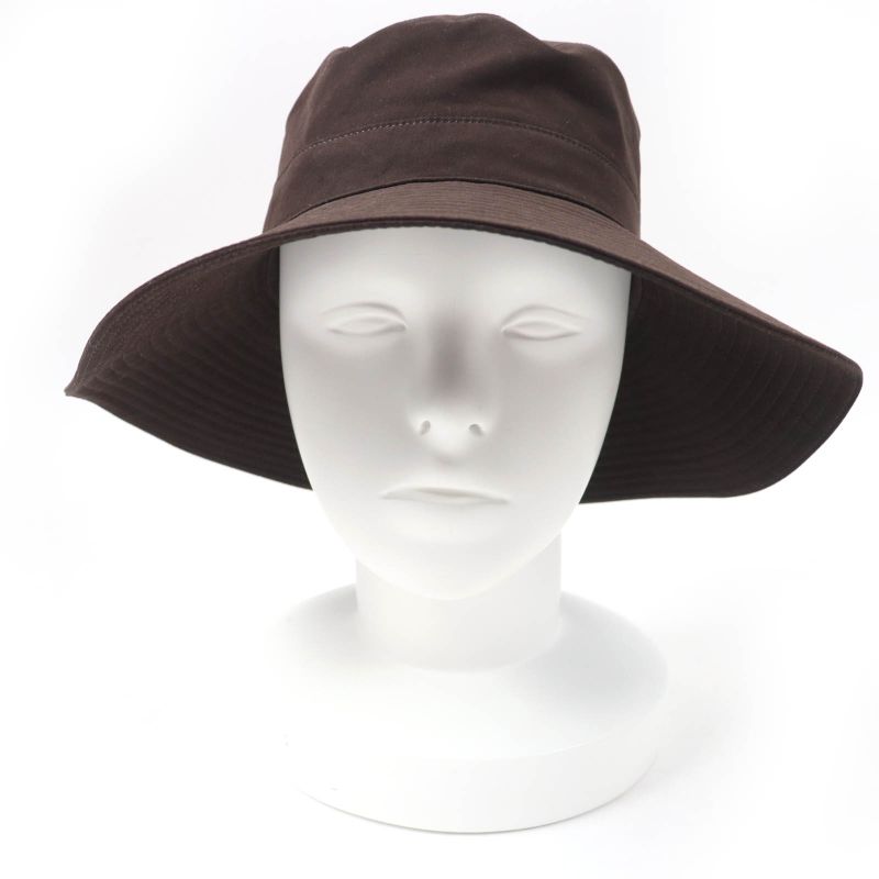 Hermes H Logo Embroidered Wide Brim Hat Dark Brown 56 Made In France Women