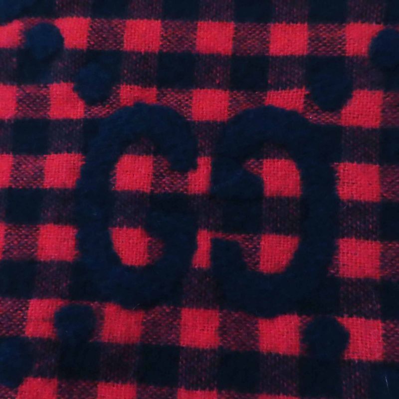 Gucci 644365 Wool Jumbo GG Checked Jacquard Scarf With Fringe Red Black 240 X