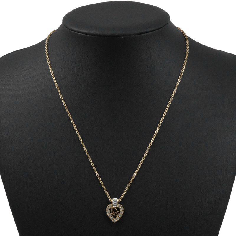 [dior] Christian Dior Logo Heart Gold Plated And Rhinestone Ladies 5.4g Necklace