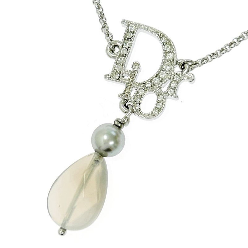 Christian Dior Metal Rhinestone Faux Pearl Dior Logo Bracelet Silver 305483