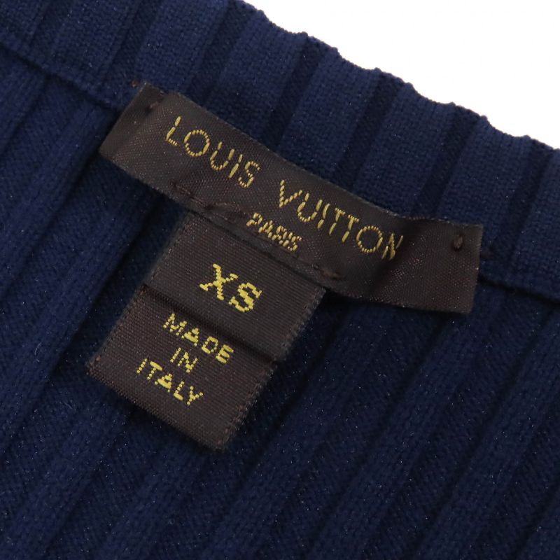 Louis Vuitton Monogram Flower Lace Jacquard Zip Up Knit Switch Dress Navy XS