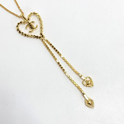 Chanel Cocomark Heart Necklace L23c Gold GP Rhinestone