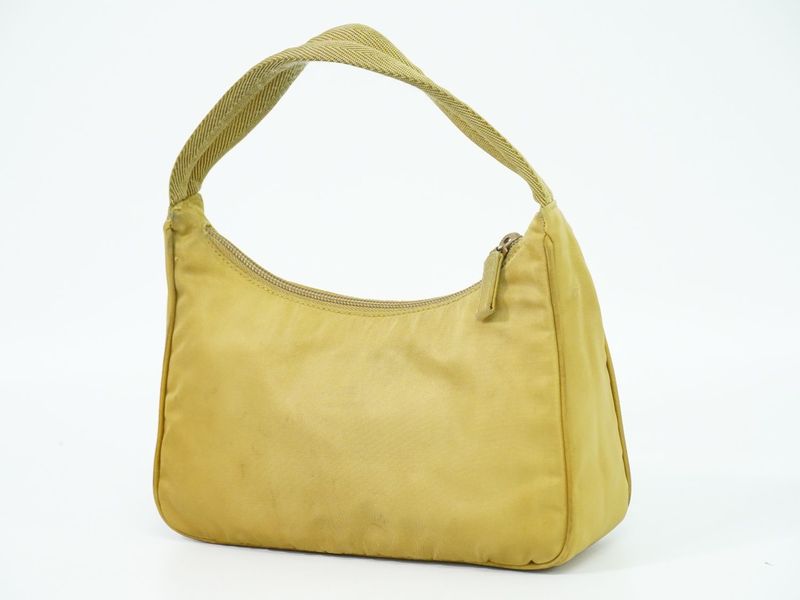 Authentic Prada Nylon Handbag Pouch Beige Bag Used [follow-up Discount