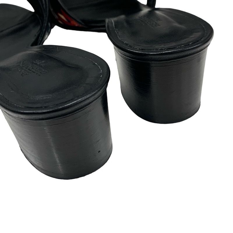 Hermes Oasis Sandals Shoes Leather Fabric Black Multicolor Mules