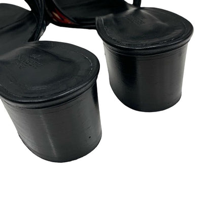 Hermes Oasis Sandals Shoes Leather Fabric Black Multicolor Mules