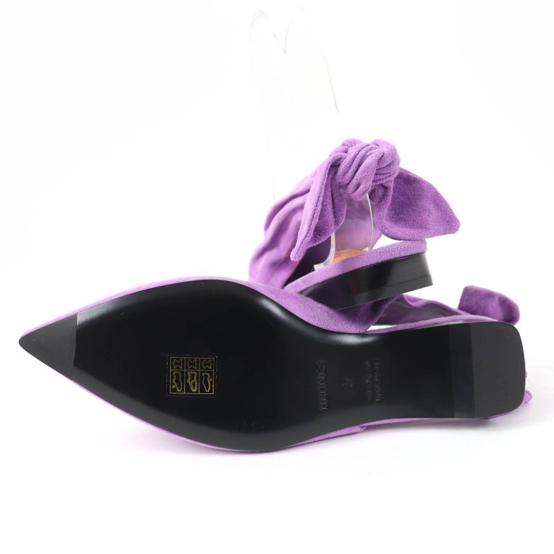 Hermes Eva Suede Leather Ribbon Ballet Shoes Flat Pumps Purple 37 With Box And