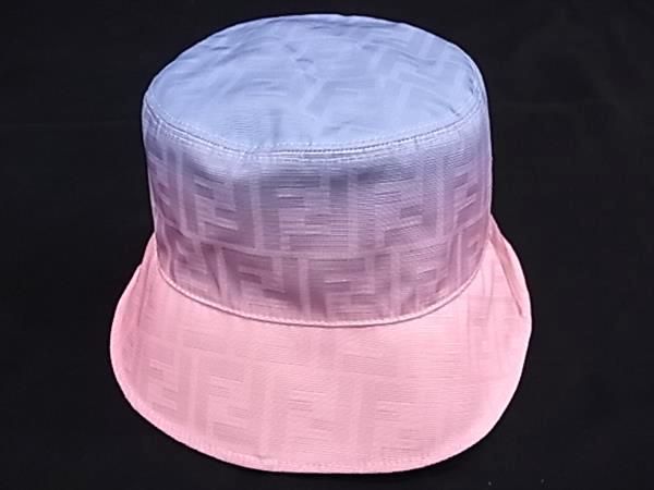 Fendi Zucca 100% Polyester Bucket Hat Hat Blue And Pink Av6596
